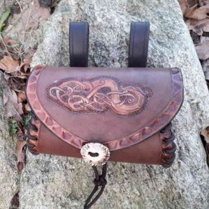 Hand made Leather bag Vegvísir, Urnes style LB20