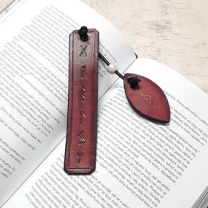 Hand Carved Leather Bookmark, Runes ZA01