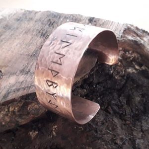 Hammered Copper Bracelet, Runes NR01