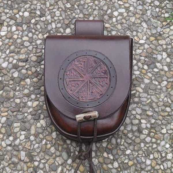 Hand made Leather bag, Kolovrat Sun Wheel LB24