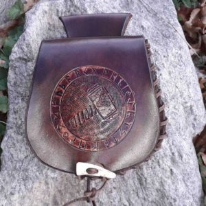 Hand made Leather bag Mjölnir, Runes LB26